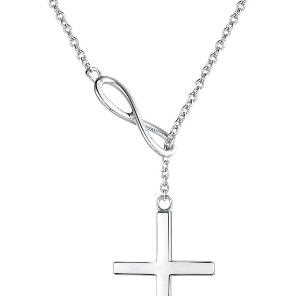 Sterling Silver Infinity Cross Pendant Necklace Women Girls Gift 18"
